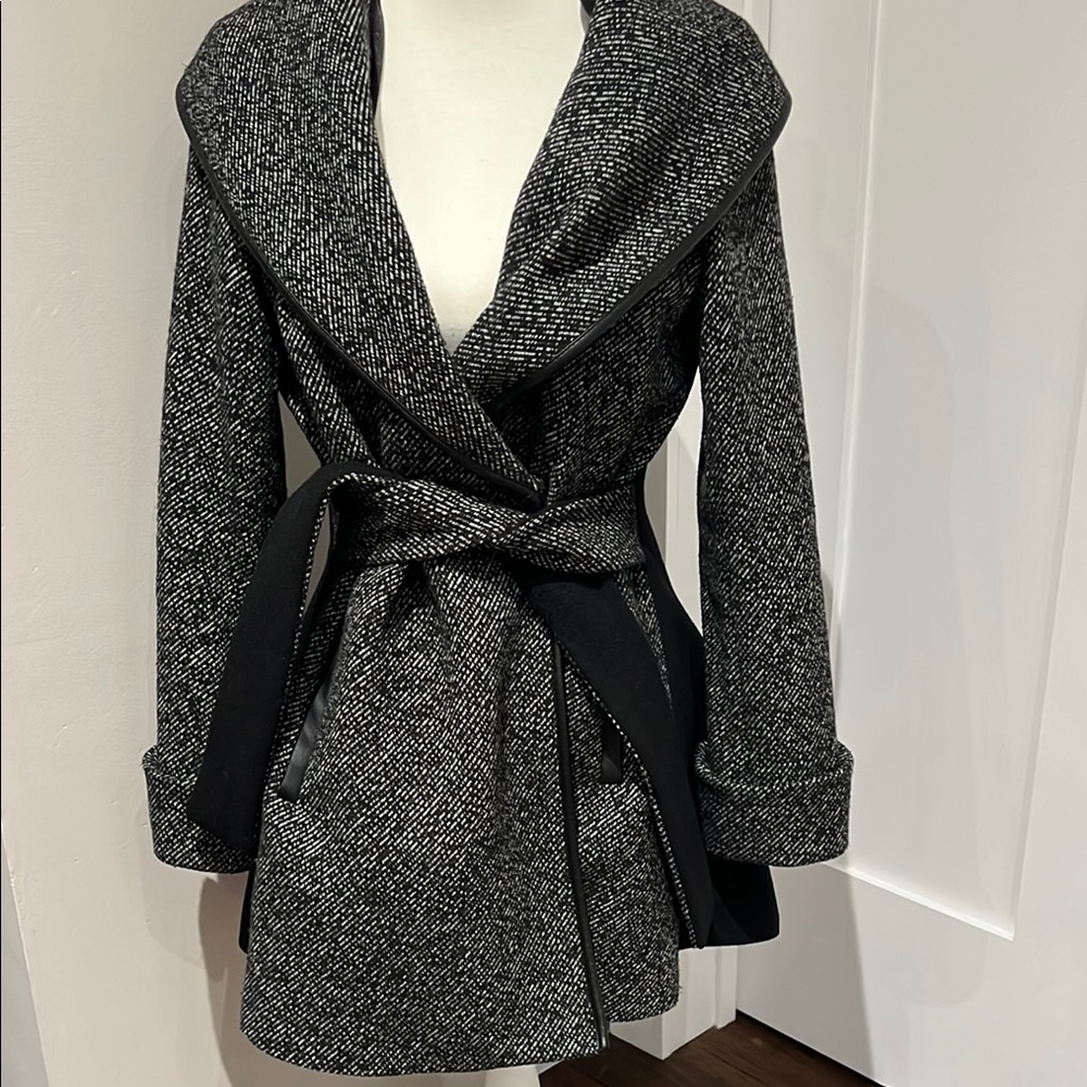 Women's Black and Gray Belted Coat